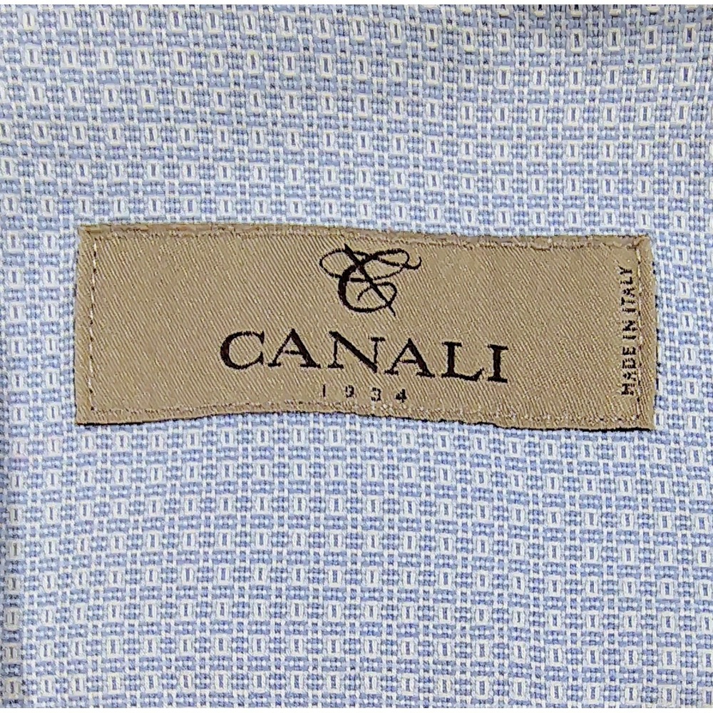 Canali 1934 Blue Dress Shirt Men's Size 15.5  Long Sleeve Cotton Geometric Print - Picture 3 of 12